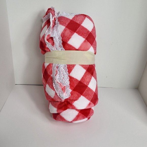 The Pioneer Woman Blanket Velvet Plush Throw Gingham Red Check 72" x 50" New - Picture 8 of 15